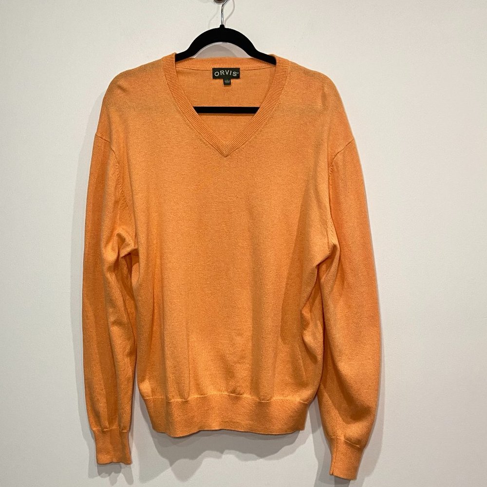 Orvis Men's Orange Silk & Cashmere Blend V-Neck Sweater Size Large
